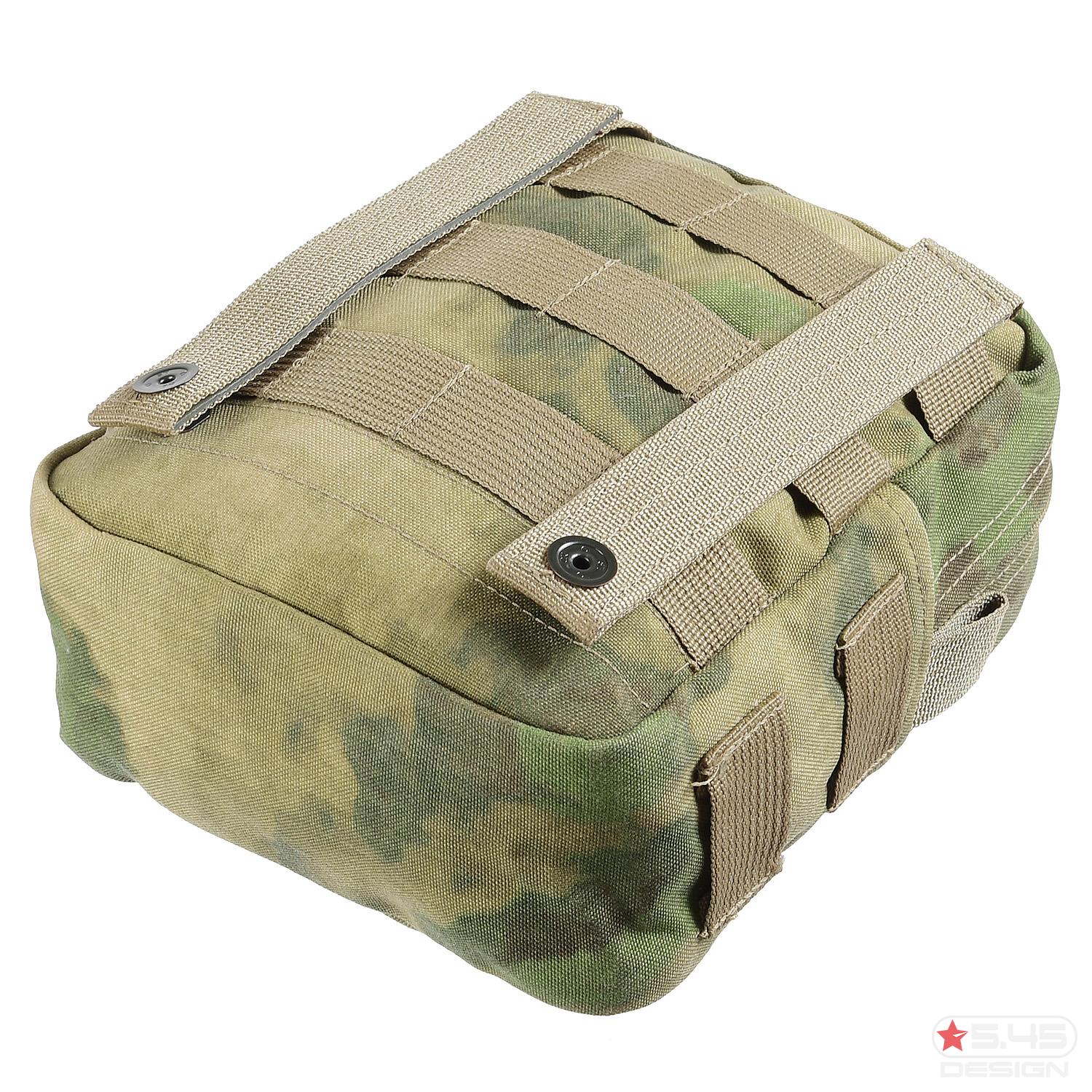 There is a MOLLE interface on the side panels of the pouch.